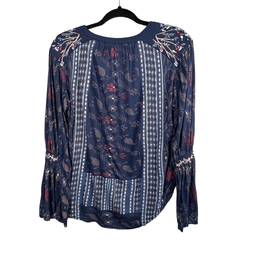 Lucky Brand Women's Blouse Boho Embroidered Bell sleeve High Low Hem Size Small - Picture 2 of 11